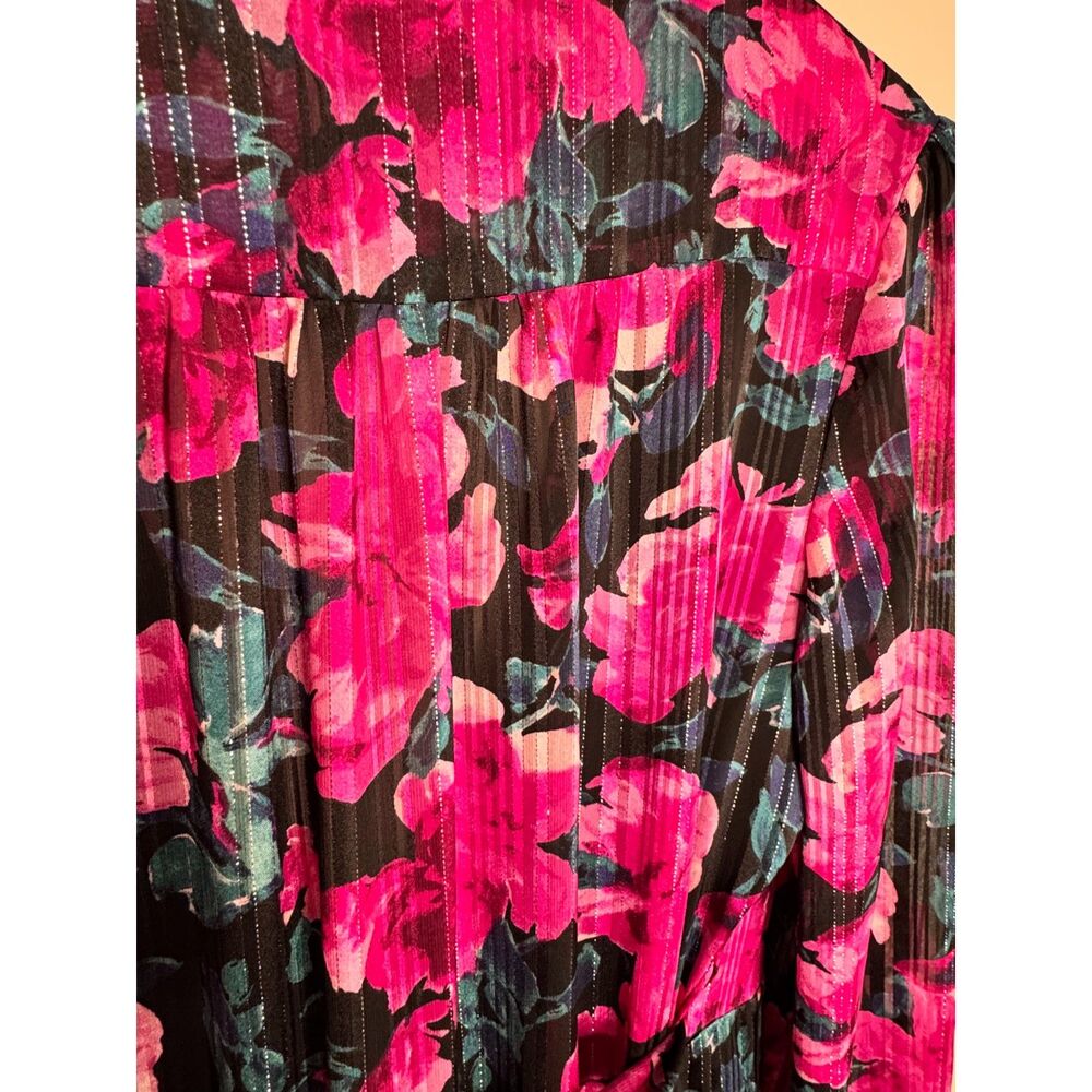 WAYF Floral Wrap Dress Large Pink Black Romantic Boho Midi Long Sleeve - Picture 6 of 6